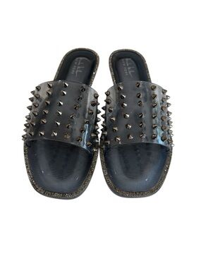 Nicole Miller Clear PVC Slide Sandals with Studded Detail